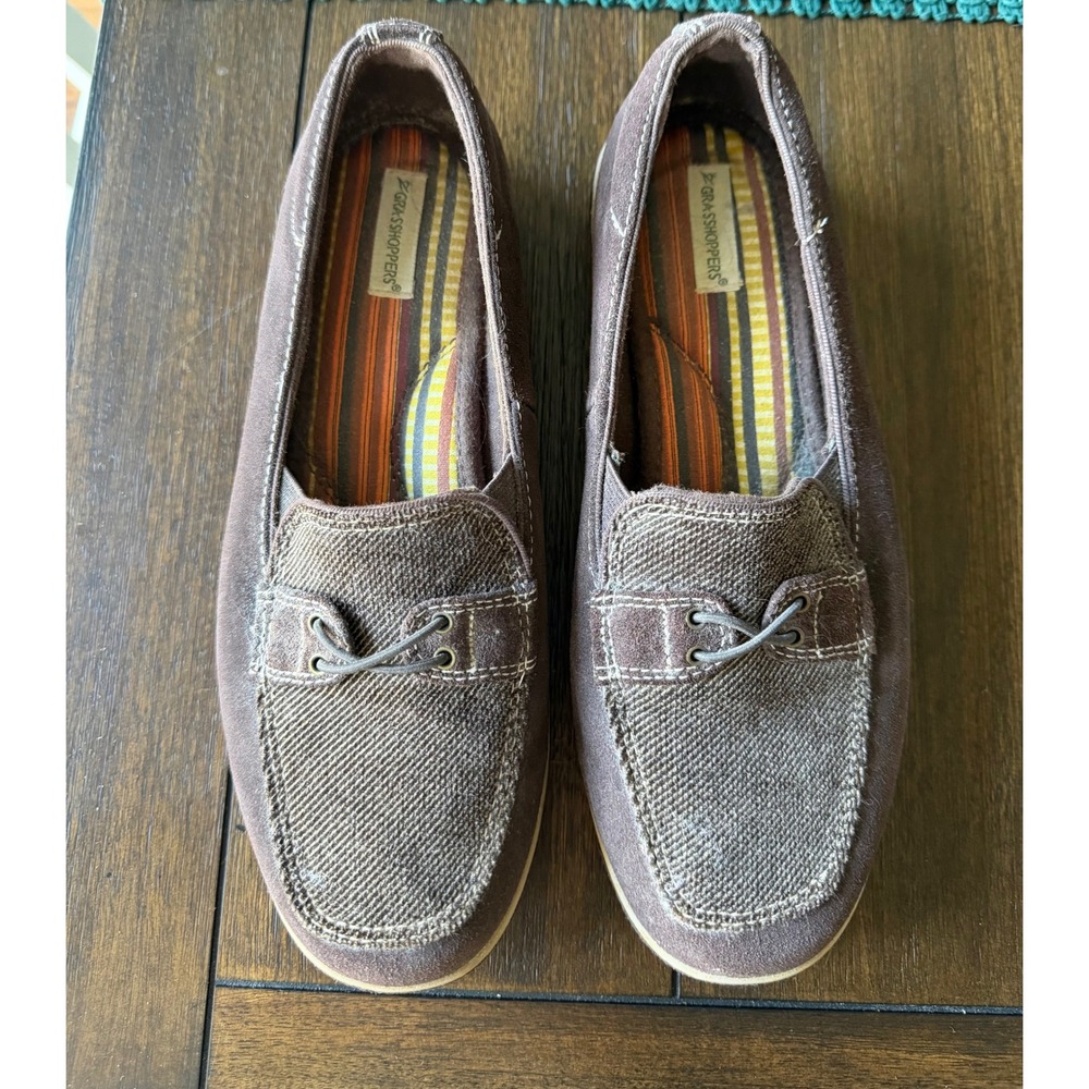 Grasshoppers Womens Brown Suede Canvas Loafers Moccasins EH22261 Size 7.5 WW
